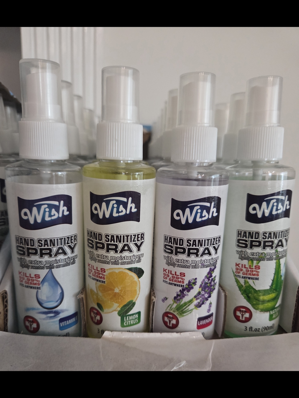 24PK Sanitizer 3fl.oz Spray –4 Scents Lemon, Aloe, Lavender, Fresh) KILLS 99%